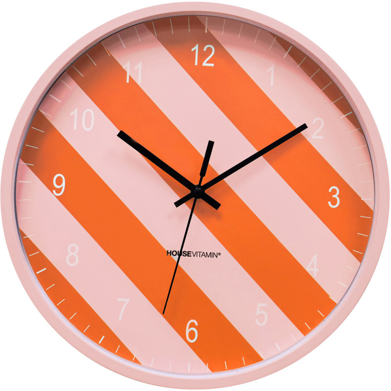 Horloge murale moderne Ronde 35 cm Plastique Rose clair Orange Motif rayures Pattern 