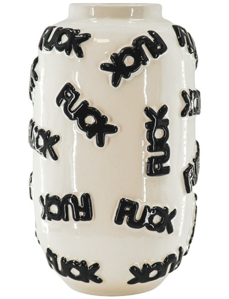 Vase original Rond Hauteur 27 cm en Céramique Blanc Noir Fuck