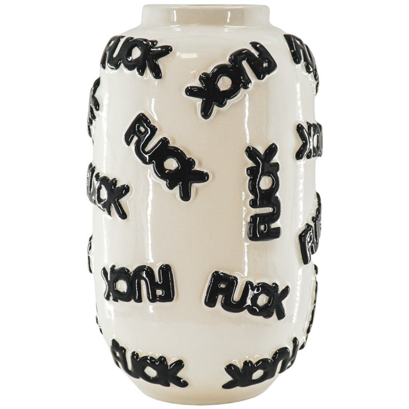 Vase original Rond Hauteur 27 cm en Céramique Blanc Noir Fuck