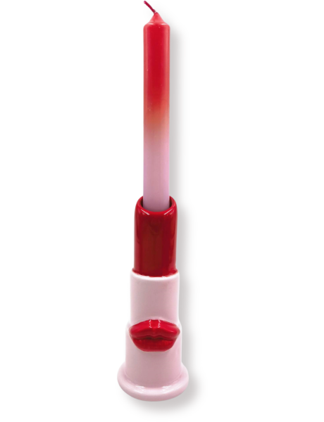 Bougeoir design Rouge à lèvres H 15 cm Céramique Rose clair Rouge Lipstick 