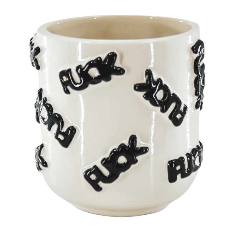 Petit Cache-pot original Rond Diamètre 11 cm en Céramique Blanc Noir Fuck 