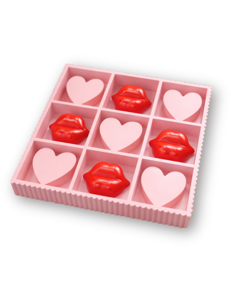 Jeu de Morpion design Lèvres Coeurs 33 cm Bois MDF Rose Rouge Tic Tac Toe 