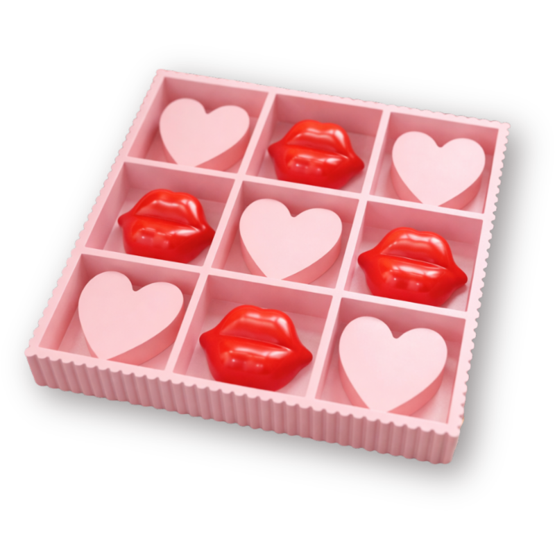 Jeu de Morpion design Lèvres Coeurs 33 cm Bois MDF Rose Rouge Tic Tac Toe 