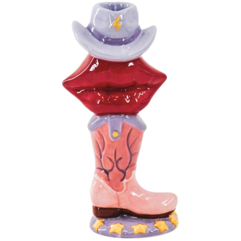 Bougeoir original Botte Lèvres Chapeau Cowboy H 20 cm Céramique Rose Rouge Lilas Western 