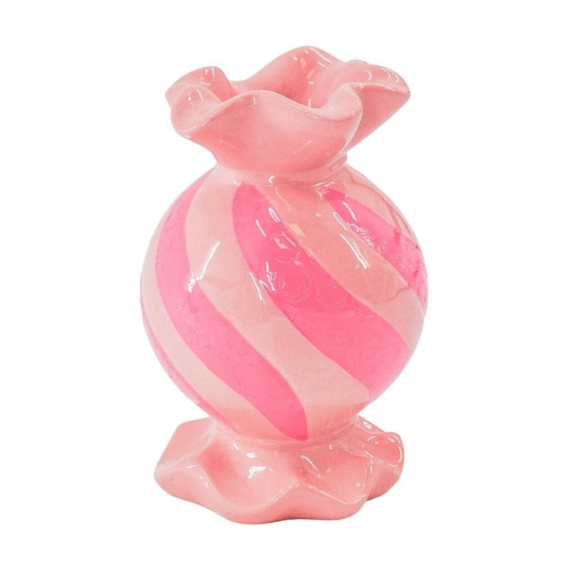Bougeoir design Bonbon au caramel H 13 cm Céramique Rose clair Rose fluo Toffee Candy 