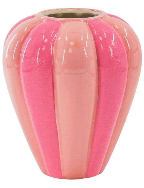 Vase design Ovale H 21 cm Céramique Rose clair Rose fluo Motif plissé Pleated 