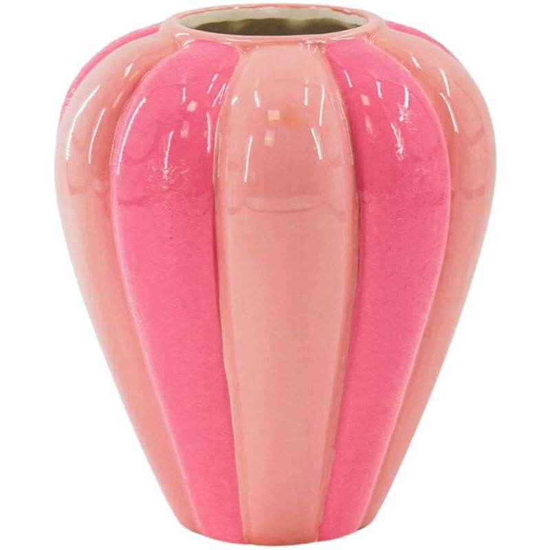 Vase design Ovale H 21 cm Céramique Rose clair Rose fluo Motif plissé Pleated 