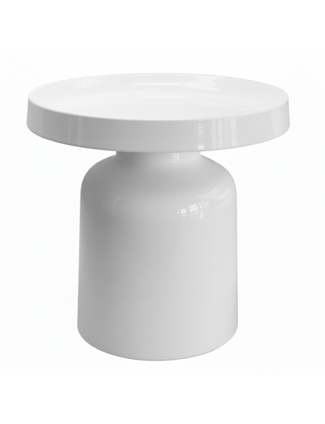 Table d'appoint design minimaliste Ronde 43 cm Métal Blanc Brillant Pawn 
