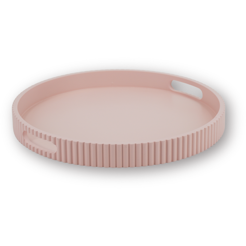 Grand Plateau de service design cannelé Rond 35 cm Bois MDF Rose clair Serve It 