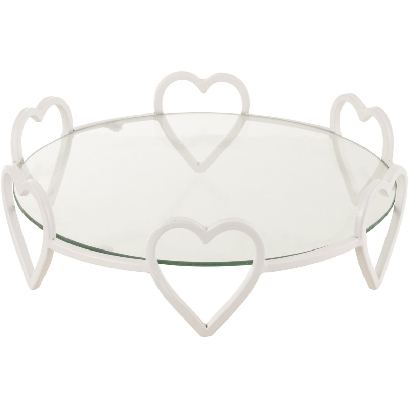 Plateau Rond de service Cindy en Verre Transparent Métal Blanc - 1
