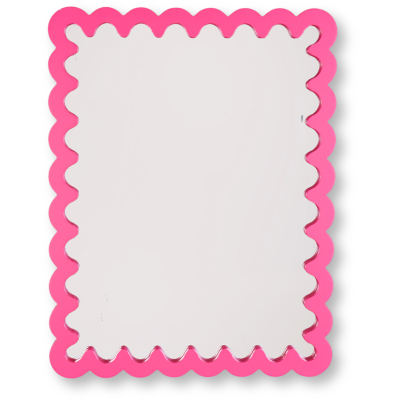 Miroir mural design bord ondulé 33x43 Bois MDF Rose fluo Wavey 