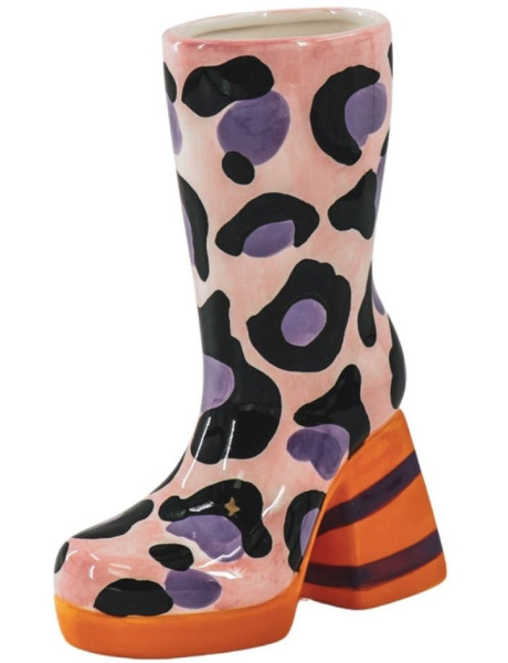 Vase design Botte H 24 cm Céramique Rose Orange Motif léopard Boot 