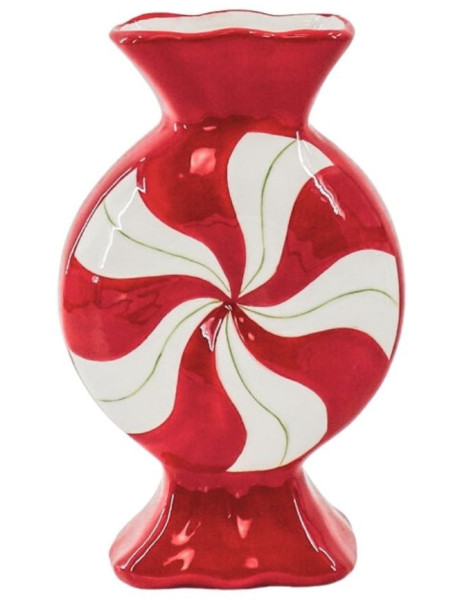 Vase design Tourbillon Bonbon au caramel H 20 cm Céramique Rouge Blanc Toffee Candy 