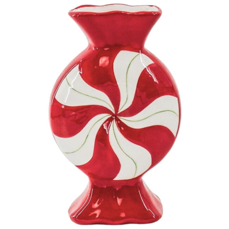 Vase design Tourbillon Bonbon au caramel H 20 cm Céramique Rouge Blanc Toffee Candy 