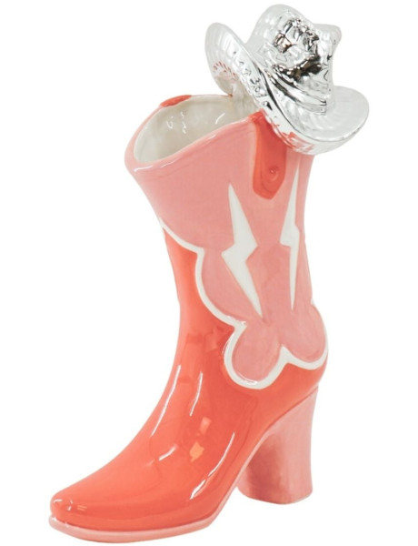 Vase design Botte de cowboy Chapeau disco H 26 cm Céramique Rose Orange Argenté Western 