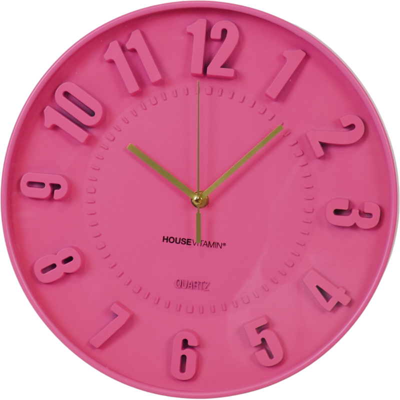 Horloge murale moderne Ronde 30 cm Plastique Rose fluo Numbers