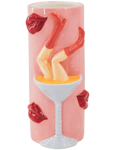 Vase original Lèvres Jambes Martini H 28 cm Céramique Rose Rouge Cocktail 