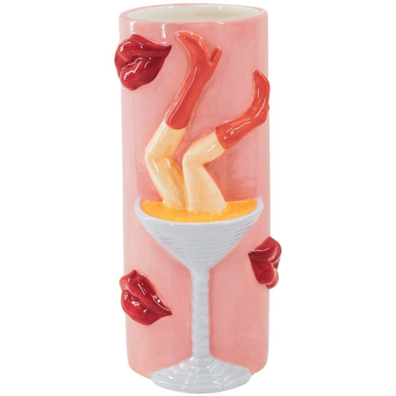 Vase original Lèvres Jambes Martini H 28 cm Céramique Rose Rouge Cocktail 