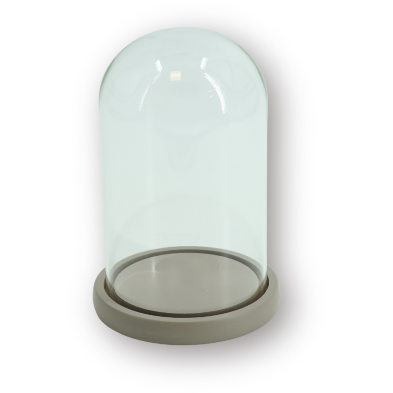 Cloche décorative moderne H 22 cm Verre Transparent Bois MDF Sable Bell Jar 
