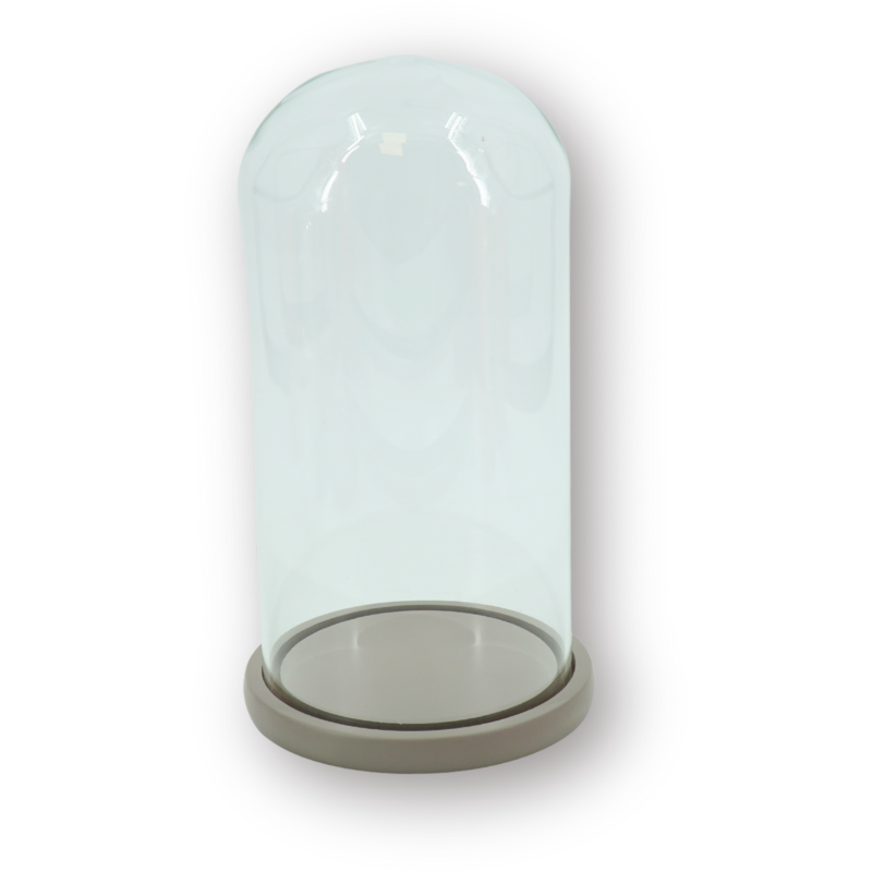 Cloche décorative moderne H 32 cm Verre Transparent Bois MDF Sable Bell Jar 