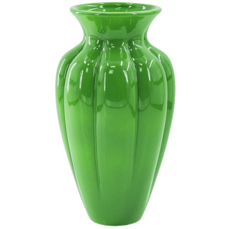 Vase design Ovale H 29 cm Céramique Vert Motif plissé Pleated 