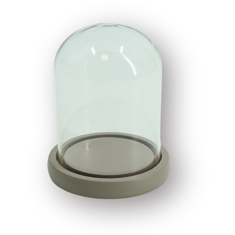 Cloche décorative moderne H 15 cm Verre Transparent Bois MDF Sable Bell Jar 