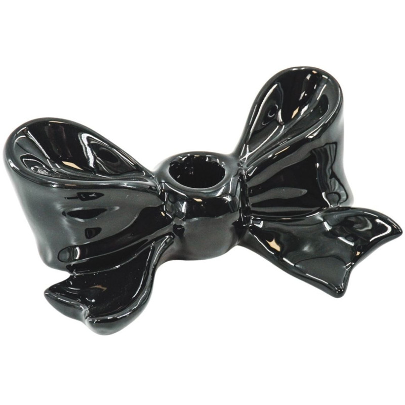 Bougeoir design Noeud 18 cm Céramique Noir Bow 
