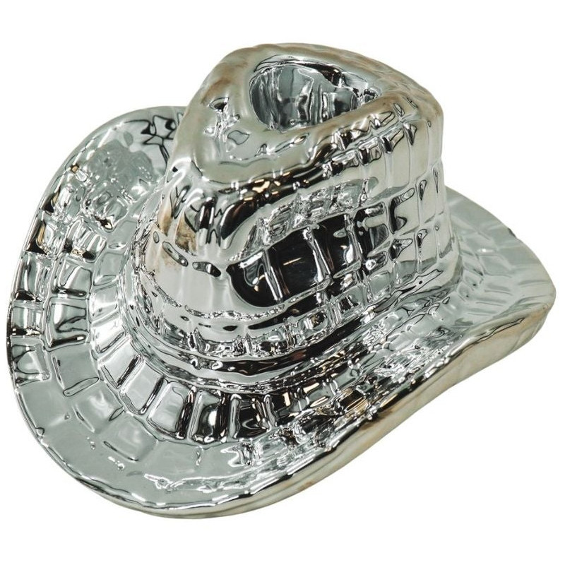 Bougeoir design Chapeau de cowboy H 7 cm Céramique Argenté Western 