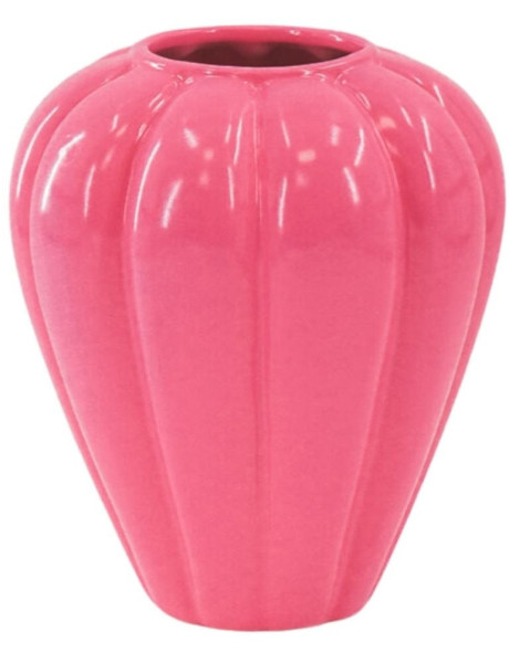 Vase design Ovale H 21 cm Céramique Rose Motif plissé Pleated 