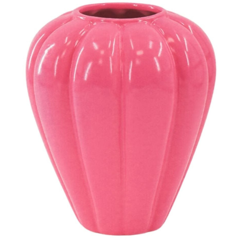 Vase design Ovale H 21 cm Céramique Rose Motif plissé Pleated 