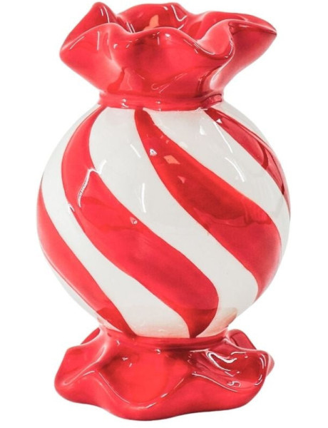 Bougeoir design Bonbon au caramel H 13 cm Céramique Rouge Blanc Toffee Candy 