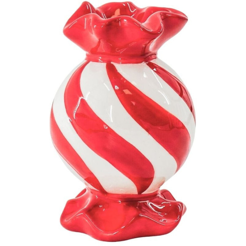 Bougeoir design Bonbon au caramel H 13 cm Céramique Rouge Blanc Toffee Candy 