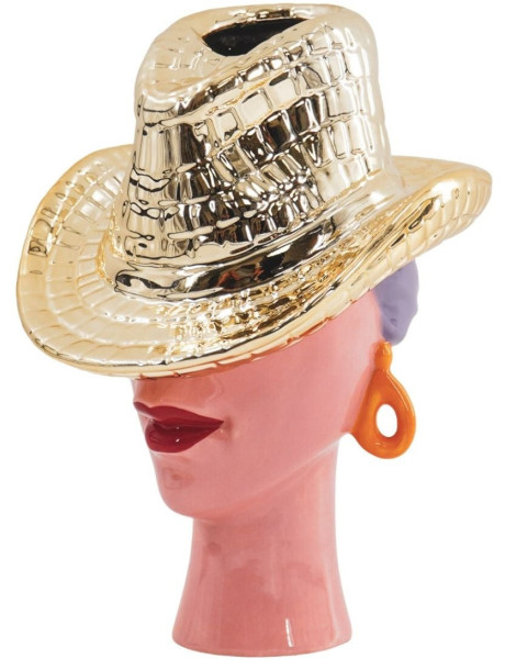 Vase design Cowgirl Femme avec chapeau H 23 cm Céramique Doré Western 