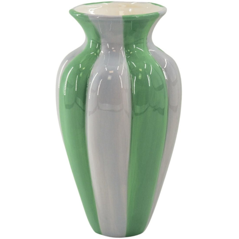 Vase design Ovale H 29 cm Céramique Vert Lilas Motif plissé Pleated 