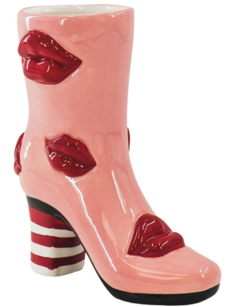 Vase design Botte de cowboy H 23 cm Céramique Rose Motif Lèvres Western 