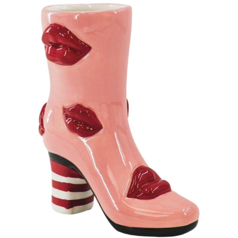 Vase design Botte de cowboy H 23 cm Céramique Rose Motif Lèvres Western 