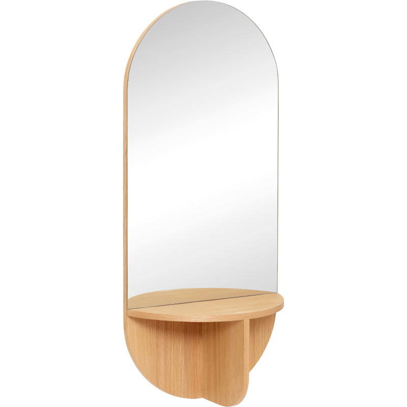 Miroir mural moderne Ovale 1 étagère 55x120 en Bois MDF Naturel Placage chêne Nomad Hübsch - 1
