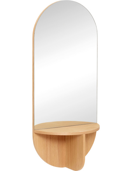 Miroir mural moderne Ovale 1 étagère 55x120 en Bois MDF Naturel Placage chêne Nomad Hübsch - 1