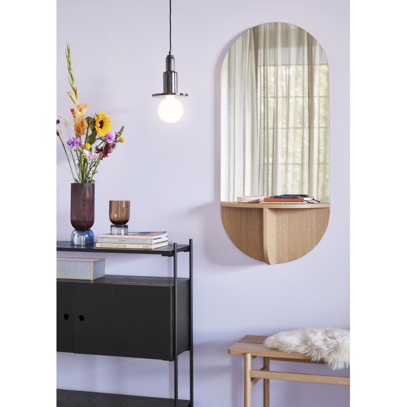 Miroir mural moderne Ovale 1 étagère 55x120 en Bois MDF Naturel Placage chêne Nomad Hübsch - 2
