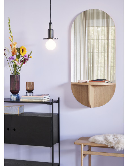 Miroir mural moderne Ovale 1 étagère 55x120 en Bois MDF Naturel Placage chêne Nomad Hübsch - 2