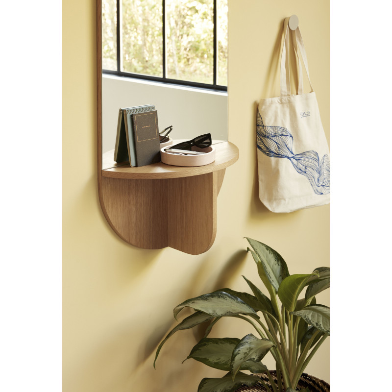 Miroir mural moderne Ovale 1 étagère 55x120 en Bois MDF Naturel Placage chêne Nomad Hübsch - 3