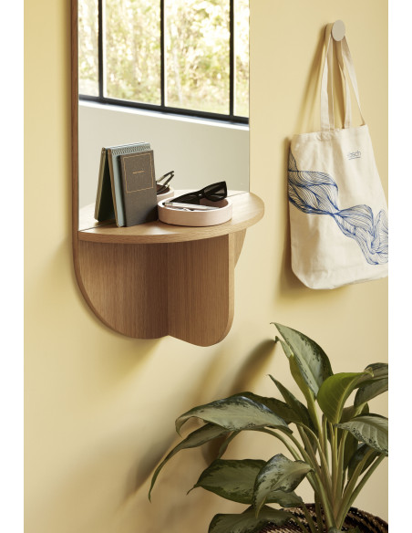 Miroir mural moderne Ovale 1 étagère 55x120 en Bois MDF Naturel Placage chêne Nomad Hübsch - 3