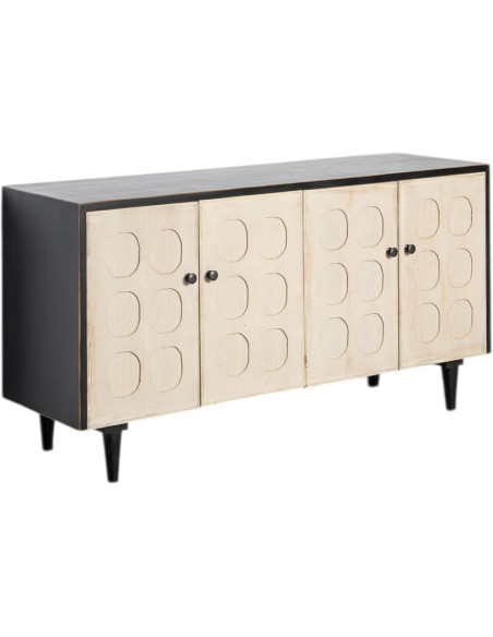 Buffet Enfilade art déco graphique Bas 4 portes Bois recyclé Noir Beige Vieilli Ornelyana