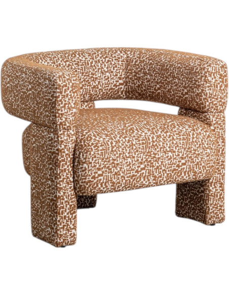 Fauteuil design organique rétro années 70 Tissu Vert kaki Motif géométrique Beige Calyaro