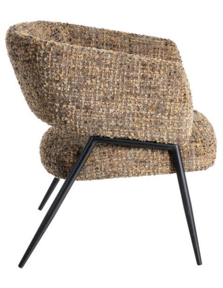 Fauteuil moderne Bouclette Tissu Marron Bouclé Métal Noir Savira (Lot de 2)