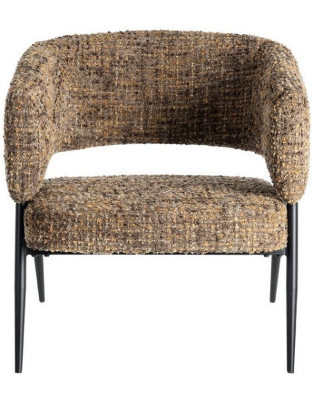 Fauteuil moderne Bouclette Tissu Marron Bouclé Métal Noir Savira (Lot de 2)