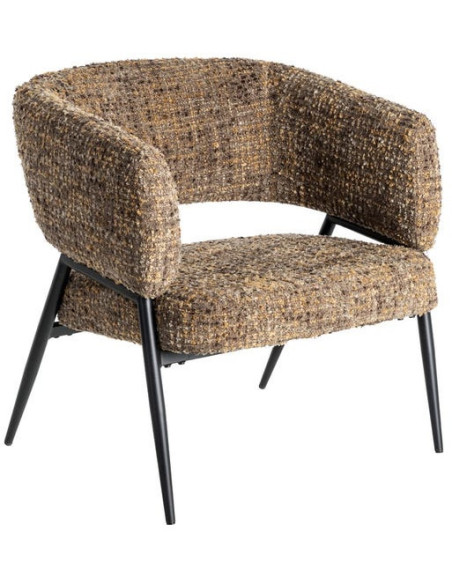 Fauteuil moderne Bouclette Tissu Marron Bouclé Métal Noir Savira (Lot de 2)