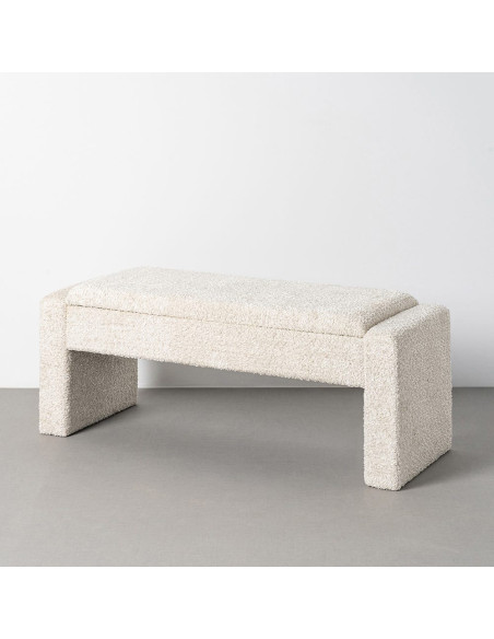 Banquette coffre Arka 117 x 43 x 45 cm tissu bouclé blanc crème 2 places