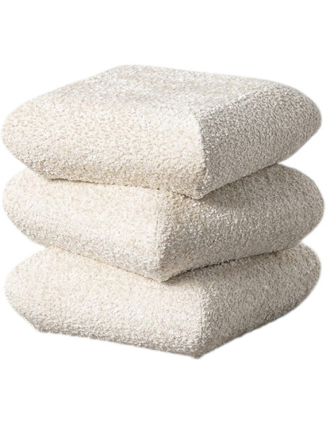 Pouf carré Stacka 42 cm en tissu bouclé blanc crème