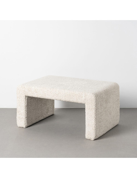 Grand Pouf moderne chic bouclette Rectangulaire 1 place 90 cm Tissu Blanc crème Bouclé Bois MDF Monoa